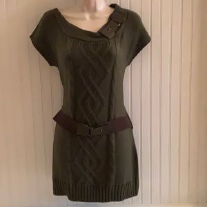 NEW Olive green belted sweater w/buckle detail